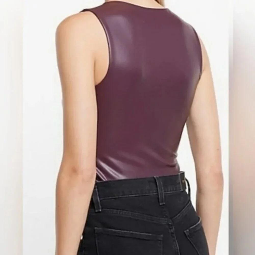 Express Burgundy Sleeveless Bodysuit - Picture 3 of 9